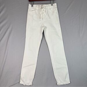 Mother Jeans Lace Up Dazzler Ankle Chew Womens 27 White Denim Slim Distressed